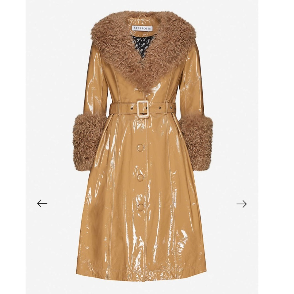 NWT Saks Potts Foxy Shearling Beige Gloss Coat